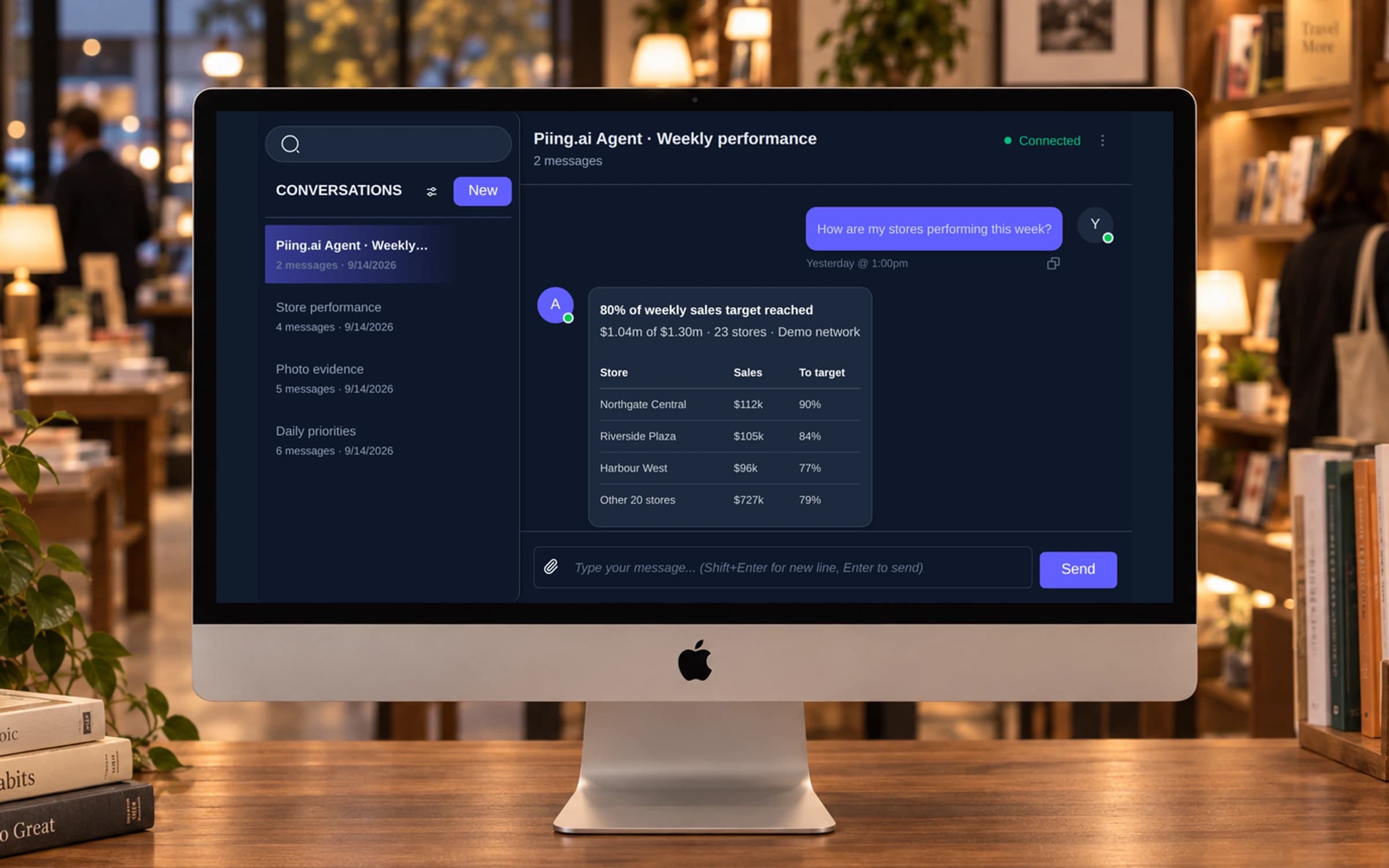 Store context in Piing: the profile and recent activity behind a single store